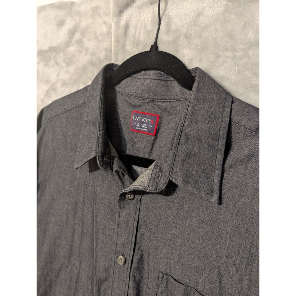 UNTUCKit Button Down Shirt Mens XL Charcoal Gray Cotton Long Sleeve Textured
